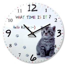 Flexistyle z65f - dětské skleněné hodiny s kočičkou