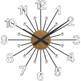 VLAHA DESIGN VCT1082 - Dřevěné stříbrno-černé hodiny s kameny vyrobené v Čechách