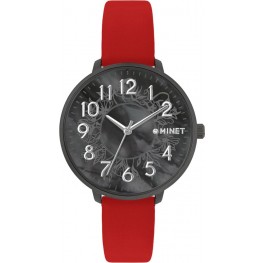 Červené dámské hodinky MINET MWL5169 PRAGUE Black Flower s čísly