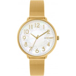 MINET MWL5148 Zlaté dámské hodinky PRAGUE Gold Flower Mesh s čísly