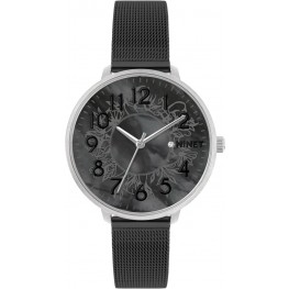 MINET MWL5165 Stříbrno-černé dámské hodinky PRAGUE Black Flower MESH s čísly