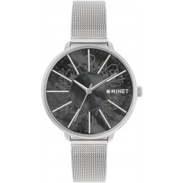 MINET MWL5168 Stříbrné dámské hodinky PRAGUE Black Flower Mesh