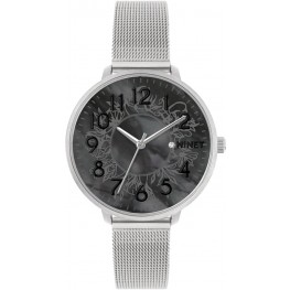 MINET MWL5171 Stříbrné dámské hodinky PRAGUE Black Flower Mesh s čísly