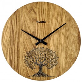KUBRi 0100-A - Motiv strom života na dubových hodinách vyrobených v čechách