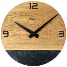 KUBRi 0182A - Luxusní dubové hodiny s epoxidovými doplňky