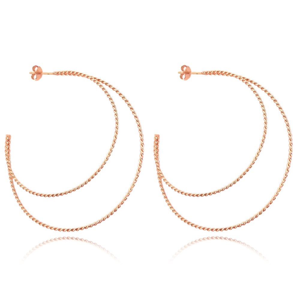 MINET Rose gold stříbrné náušnice dvojité KRUHY