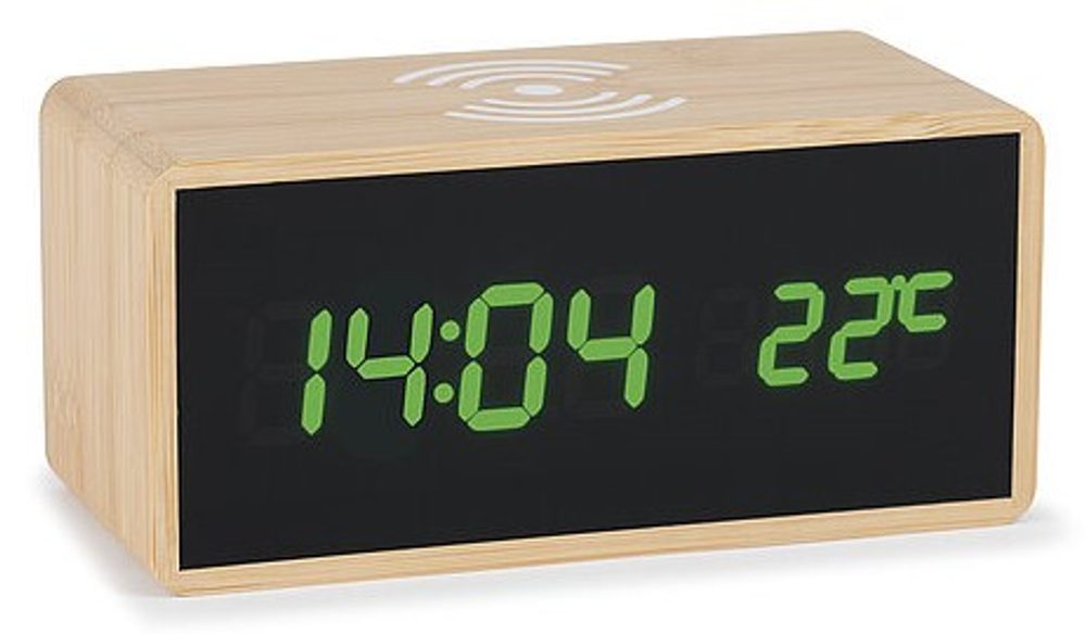 Atlanta 2602 - Digitální budík se zeleným LED displejem a bezdrátovým nabíjením pro telefon
