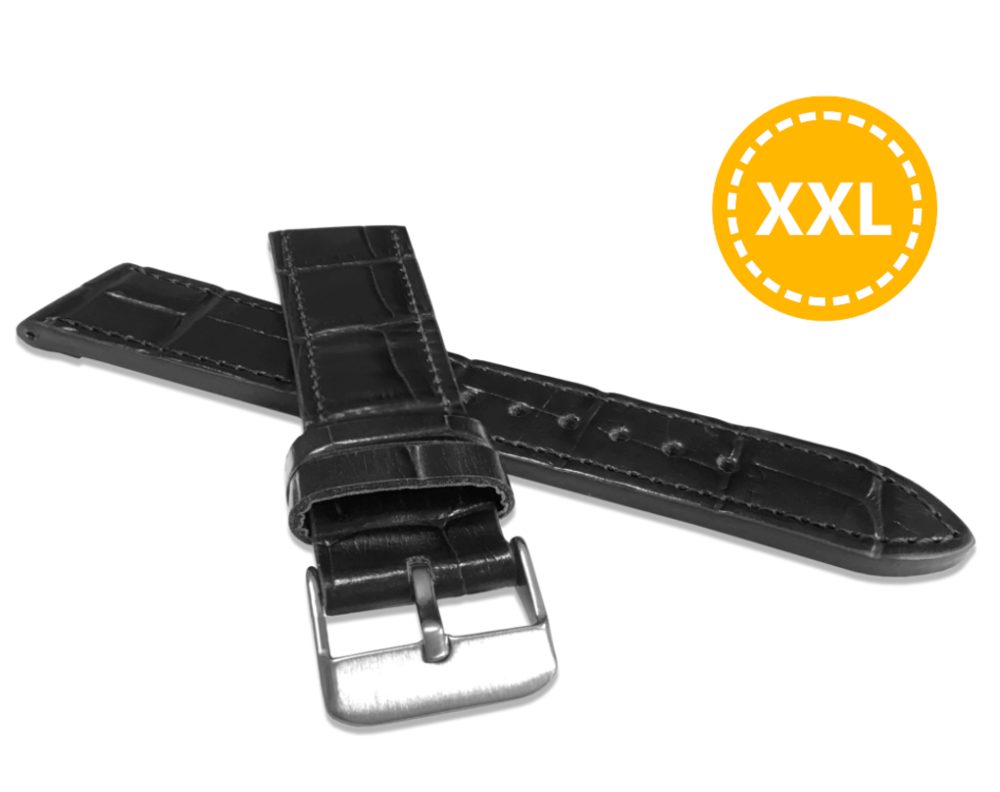 LAVVU XXL Prodloužený černý prošitý řemínek CROCO z luxusní kuže Top Grain - 20 XXL