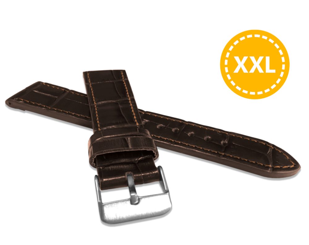 LAVVU XXL Prodloužený tmavě hnědý prošitý řemínek CROCO z luxusní kuže Top Grain - 22 XXL