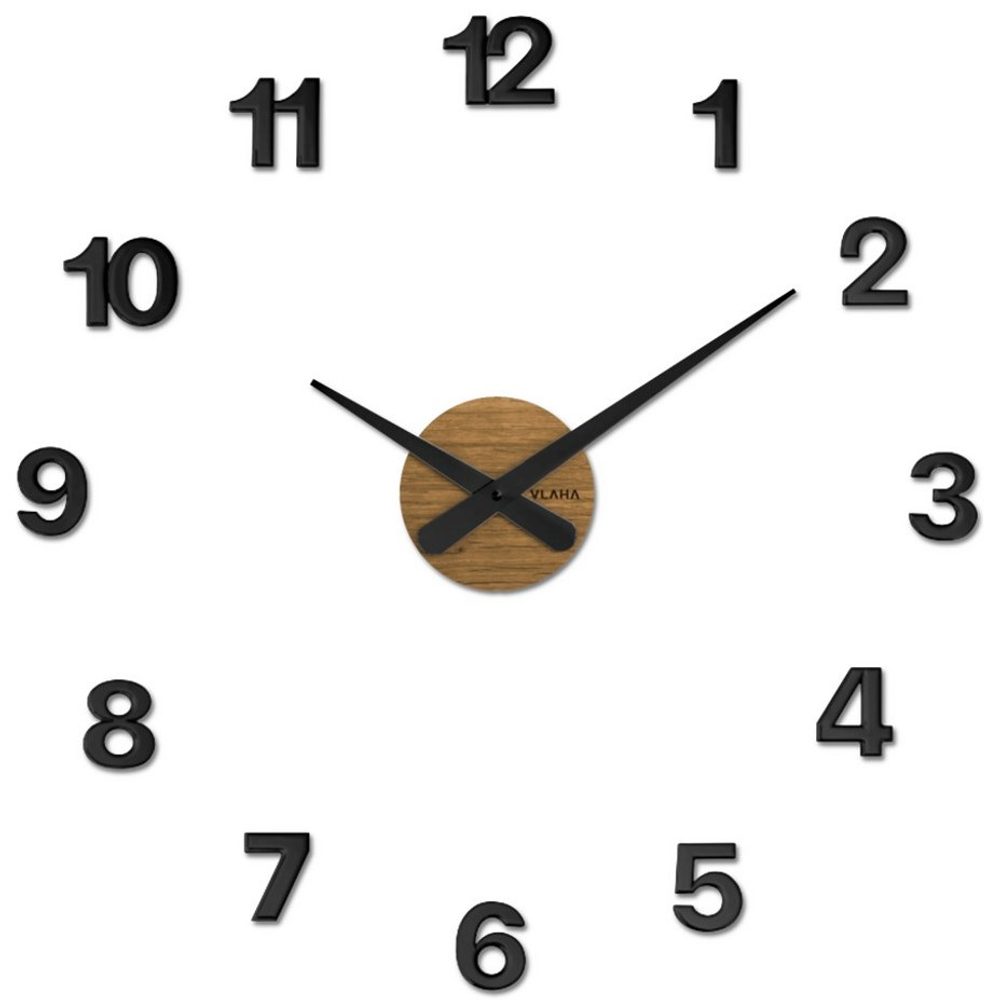 VLAHA Dubové nalepovací hodiny MINIMAL vyrobené v Čechách - černé ⌀59cm