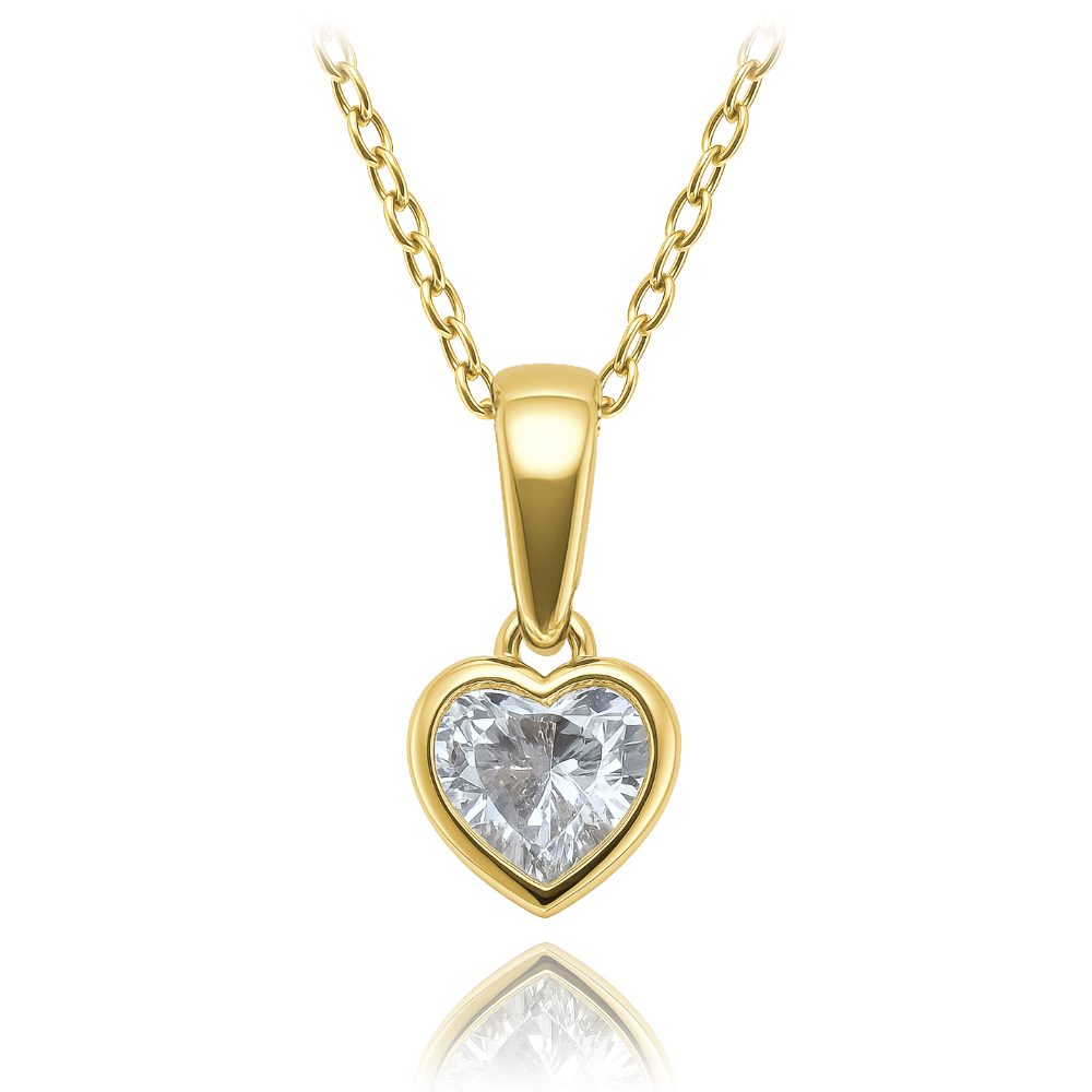 MINET Dětský zlatý náhrdelník srdíčko s bílým zirkonem Au 585/1000 1