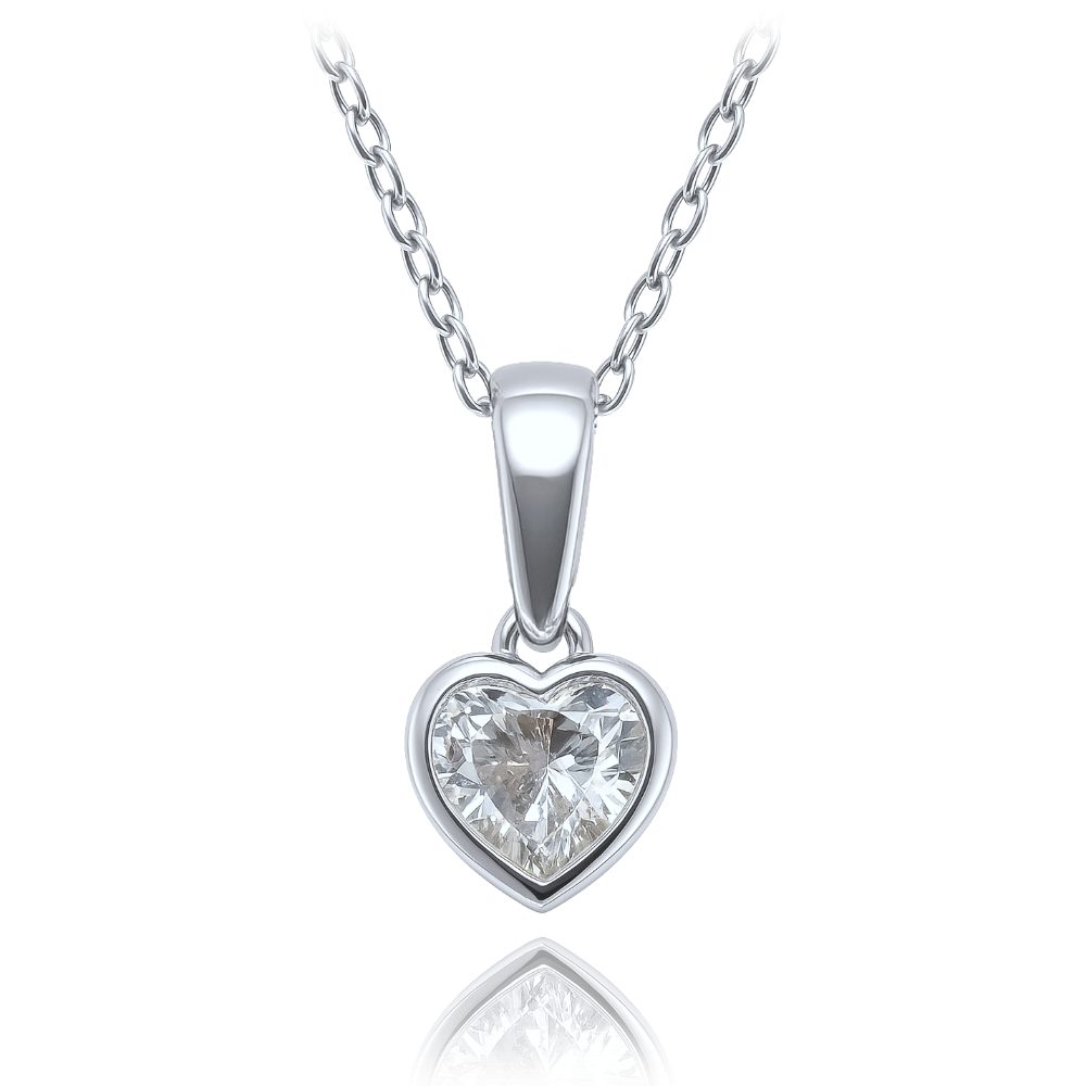 MINET Dětský zlatý náhrdelník z bílého zlata srdíčko s bílým zirkonem Au 585/1000 1