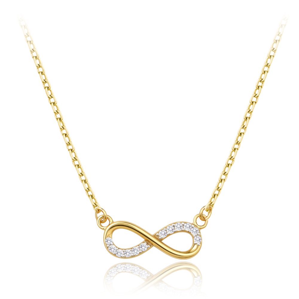 MINET Elegantní zlatý náhrdelník nekonečno s bílými zirkony Au 585/1000 1