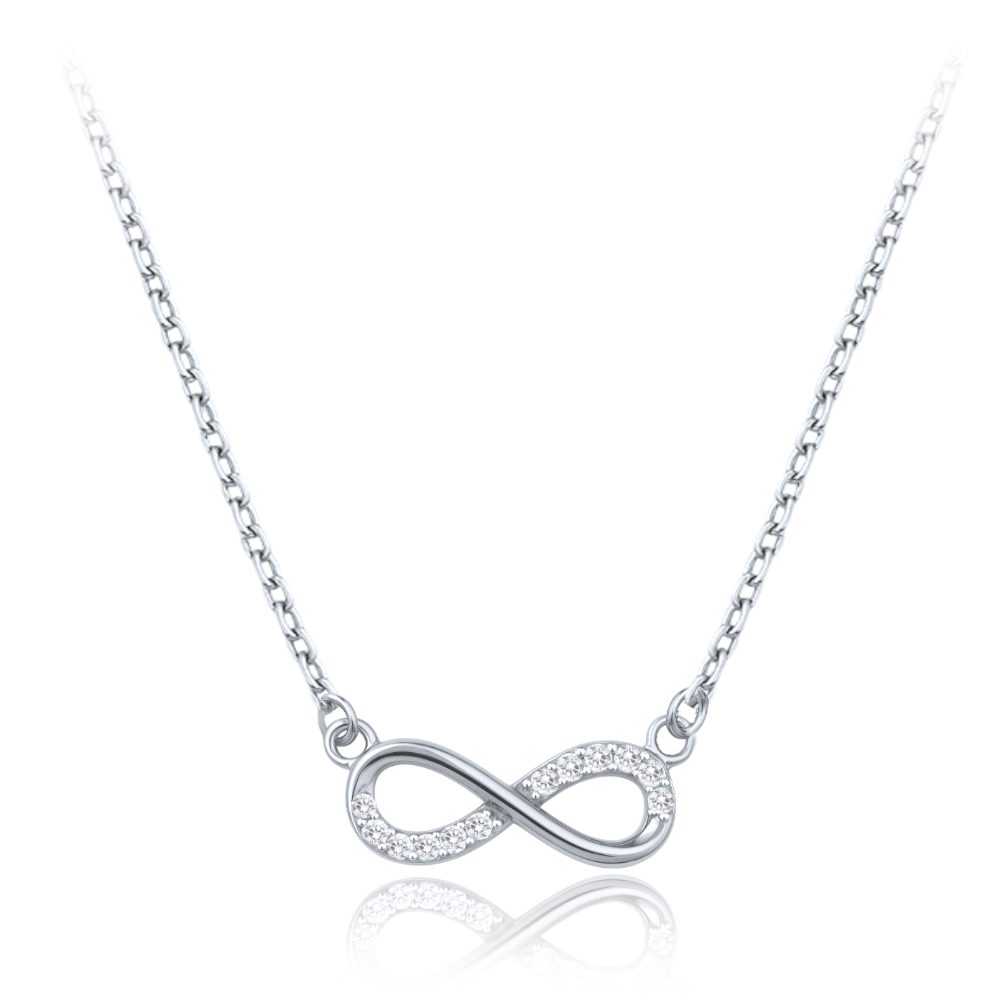 MINET Elegantní zlatý náhrdelník z bílého zlata nekonečno s bílými zirkony Au 585/1000 1