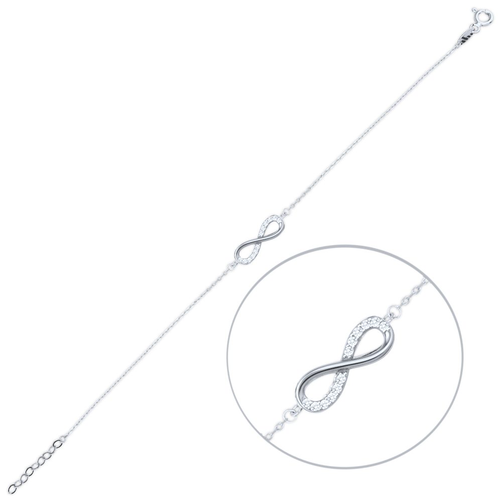 MINET Elegantní zlatý náramek z bílého zlata nekonečno s bílými zirkony Au 585/1000 1