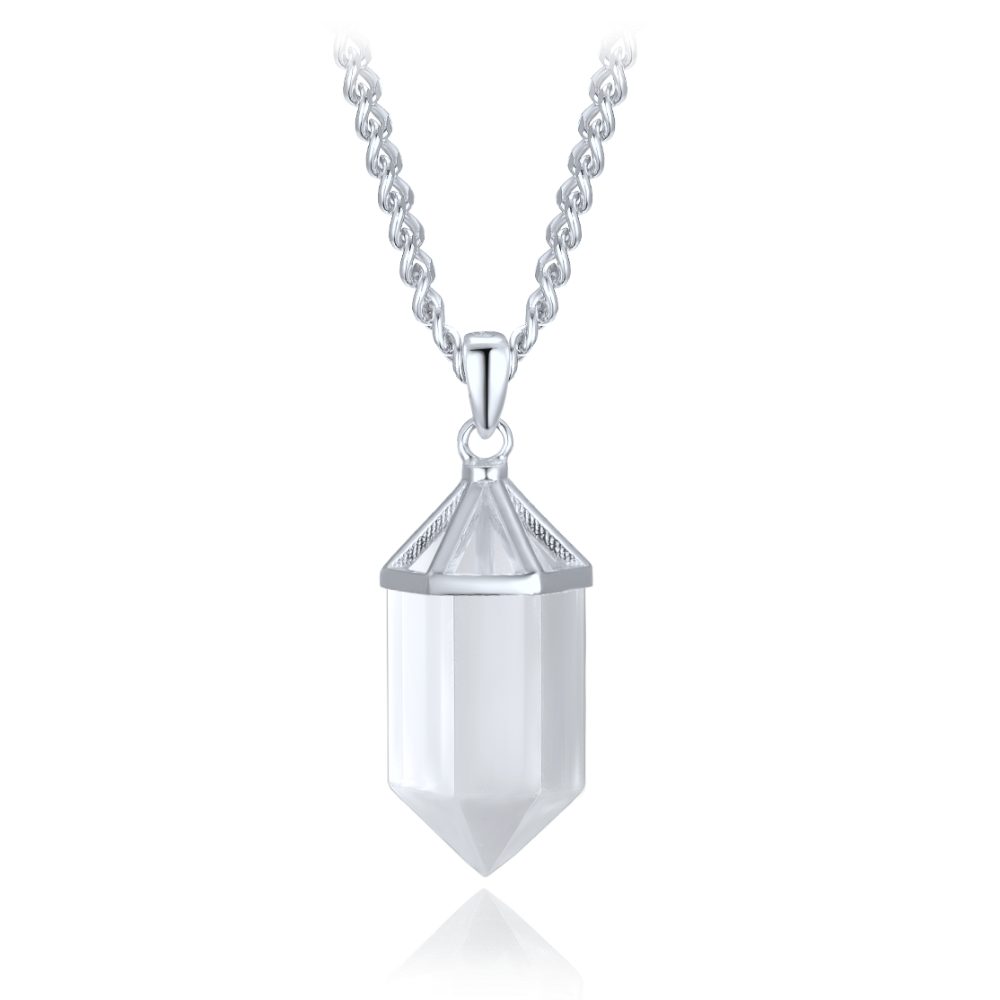 MINET Luxusní stříbrný náhrdelník přírodní křišťál