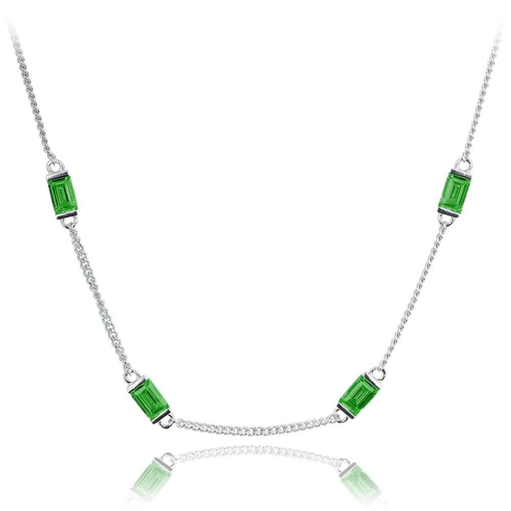 MINET Stříbrný náhrdelník se zelenými zirkony Ag 925/1000 10
