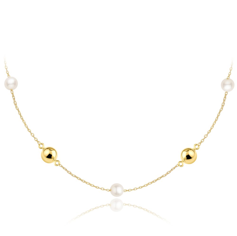 MINET Zlatý náhrdelník s kuličkami a perlami Au 585/1000 2