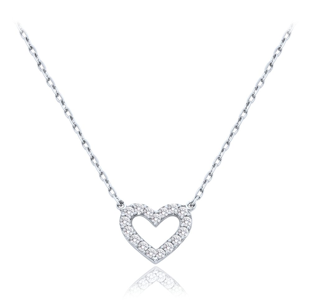 MINET Zlatý náhrdelník srdce z bílého zlata s bílými zirkony Au 585/1000 1