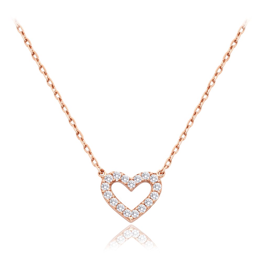 MINET Zlatý náhrdelník srdce z růžového zlata s bílými zirkony Au 585/1000 1