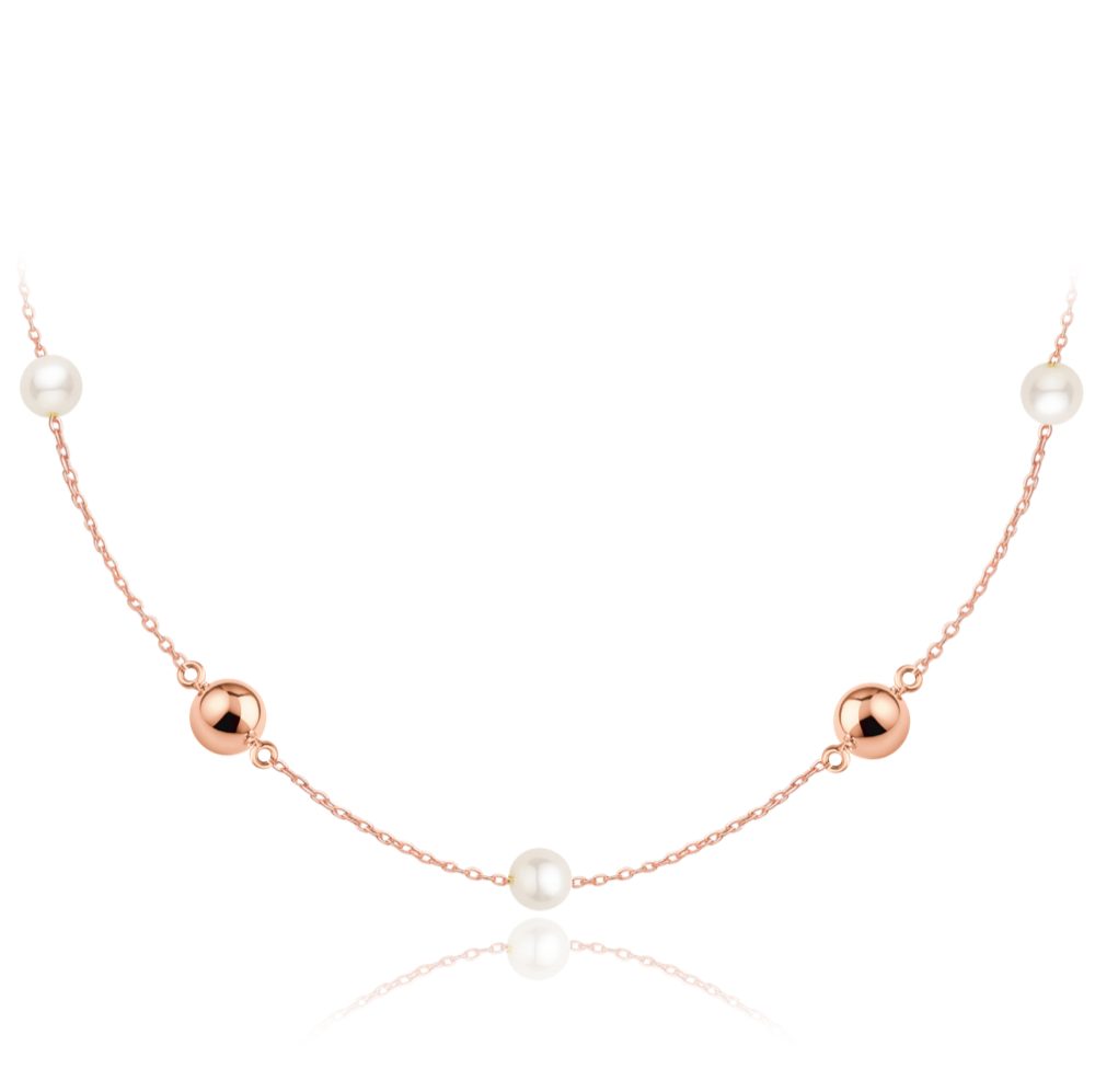 MINET Zlatý náhrdelník z růžového zlata s kuličkami a perlami Au 585/1000 2