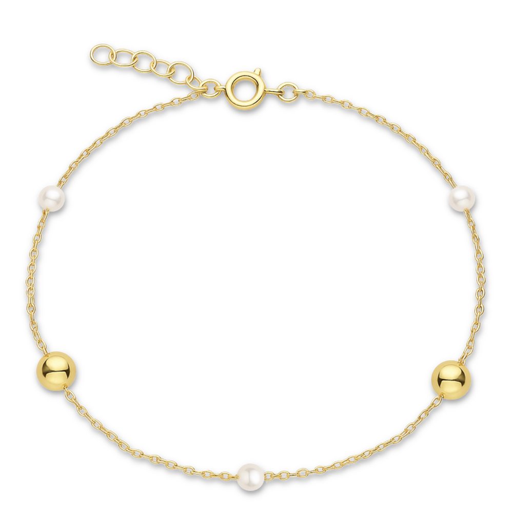 MINET Zlatý náramek s kuličkami a perlami Au 585/1000 1