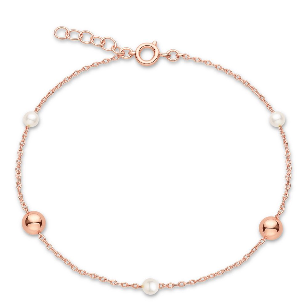 MINET Zlatý náramek z růžového zlata s kuličkami a perlami Au 585/1000 1