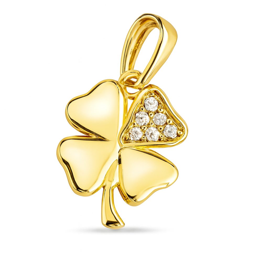 Zlatý 585/1000 přívěs Čtyřlístek se zirkony TU-4011