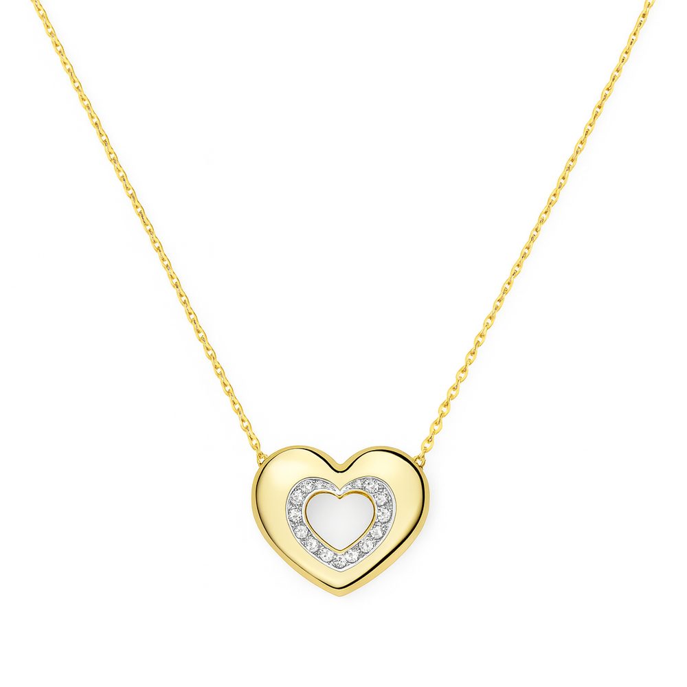 Zlatý náhrdelník srdce se zirkony