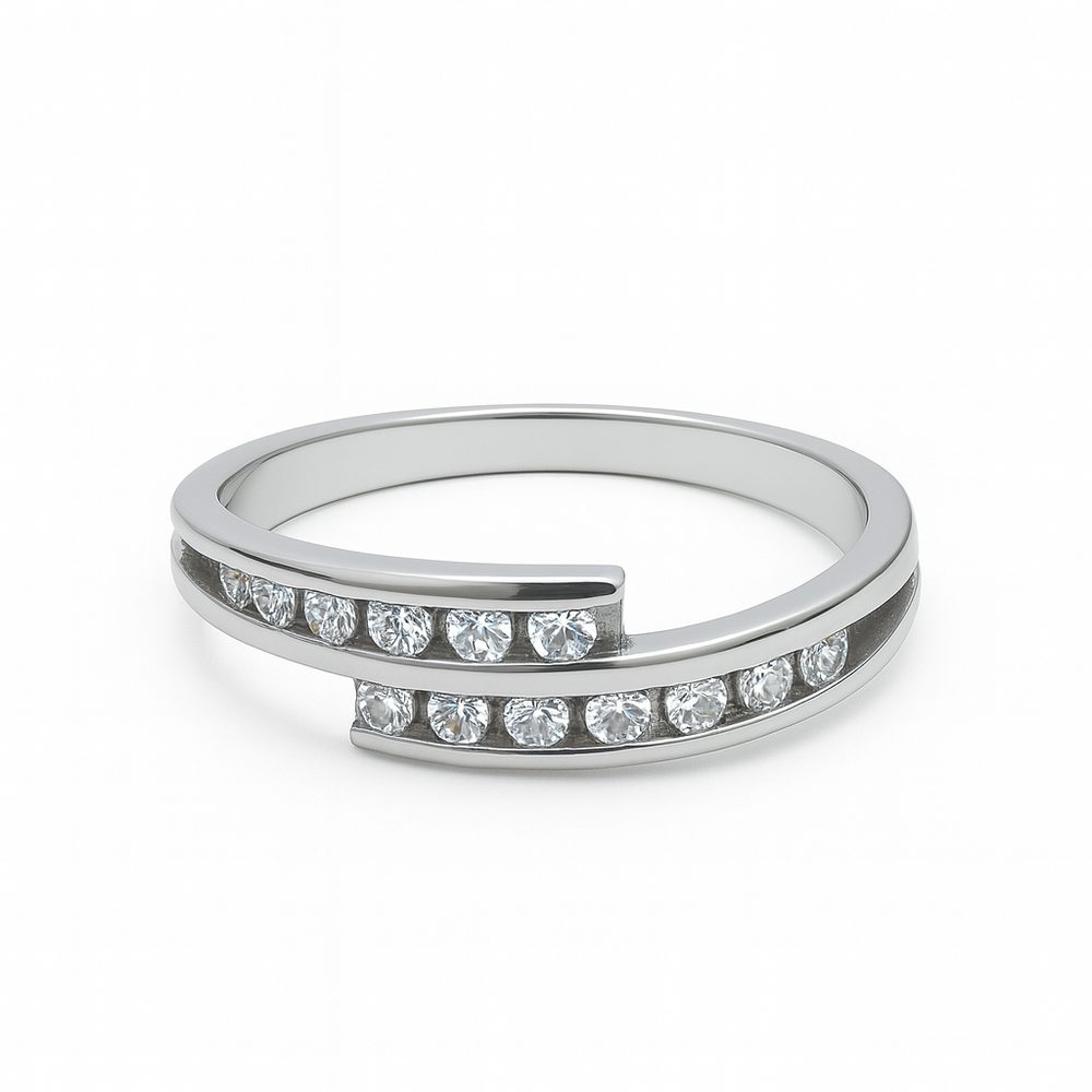 Zlatý prsten z bílého zlata se zirkony