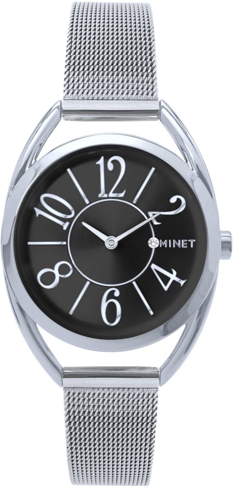 MINET Černo-stříbrné dámské hodinky s čísly ICON BLACK MWL5244