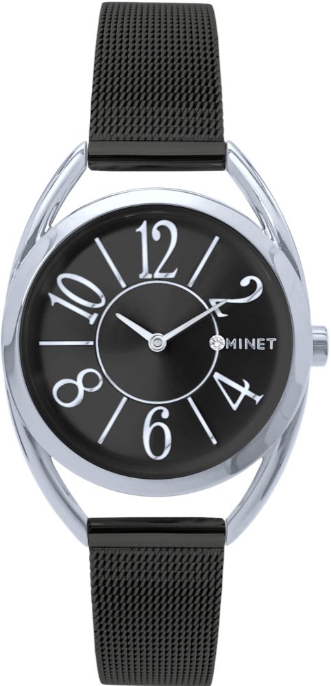 MINET Černo-stříbrné dámské hodinky s čísly ICON BLACK MWL5245