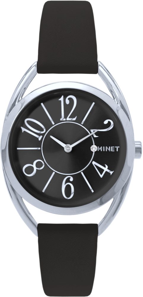MINET Černo-stříbrné dámské hodinky s čísly ICON BLACK MWL5246